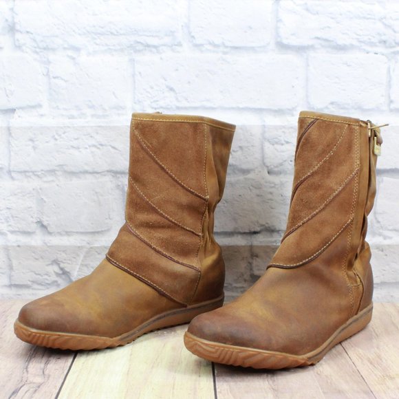 SOREL Brown Leather Gold Logo Round Toe Side Zip Winter Boots Size 8 - Picture 2 of 10